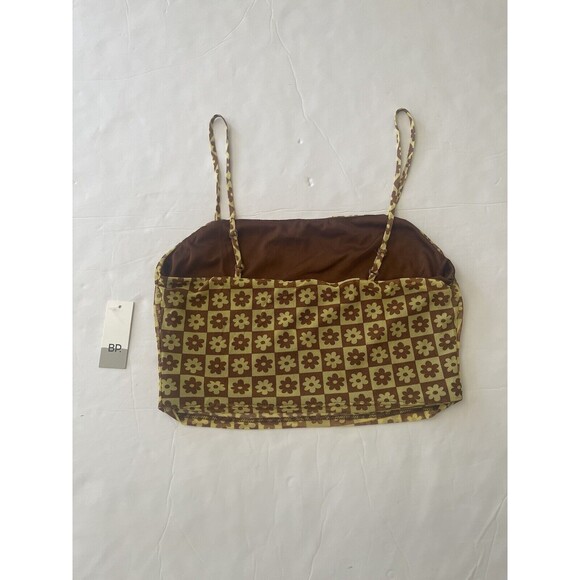 BP Women Brown Yellow Geometric Floral Flower Crop Top‎ Tank Top Women Size M - Picture 5 of 8